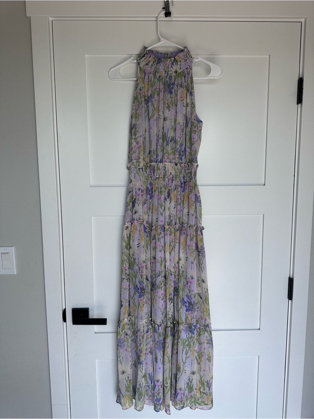 Taylor Lavender Floral High-Neck Tiered Maxi Dress